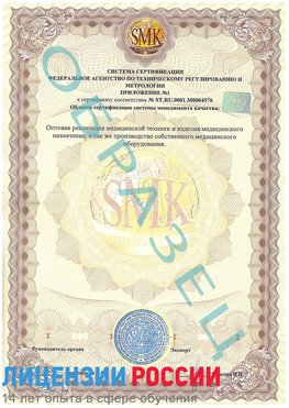 Образец сертификата соответствия (приложение) Южноуральск Сертификат ISO 13485